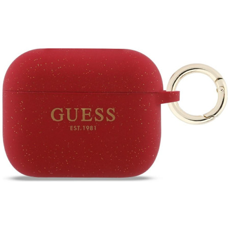 Kryt Guess Silicone Glitter Ring Case pro AirPods Pro 3 - red