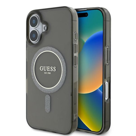 Kryt Guess IML Glitter Circle MagSafe pro iPhone 16 - černý