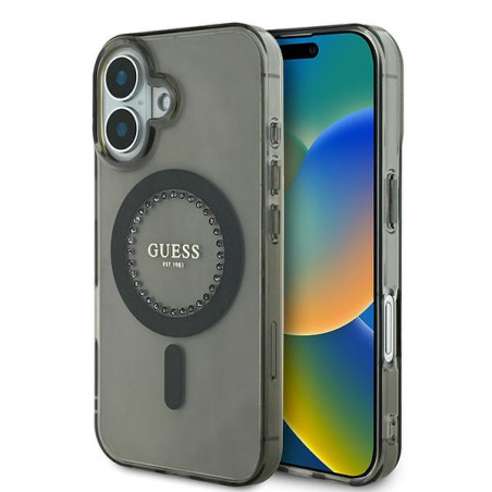 Kryt Guess IML Rhinestones pro iPhone 16 - black