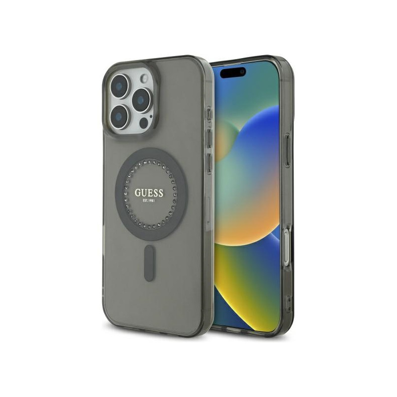 Kryt Guess IML Rhinestones MagSafe pro iPhone 16 Pro Max - černý