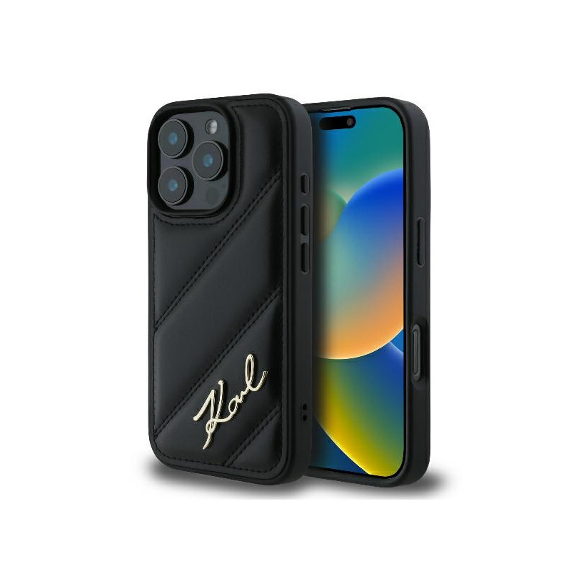 Kryt Karl Lagerfeld QUILTED SIGNATURE pro iPhone 16 Pro - černý