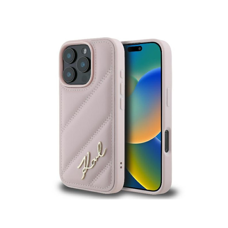 Kryt Karl Lagerfeld QUILTED SIGNATURE pro iPhone 16 Pro - růžový