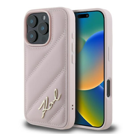 Kryt Karl Lagerfeld QUILTED SIGNATURE pro iPhone 16 Pro - růžový