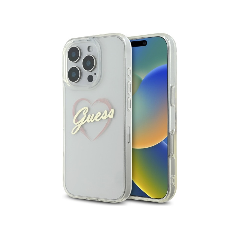 Kryt Guess IML Heart pro iPhone 16 Pro - transparentní