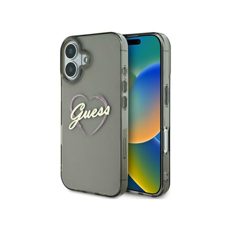 Kryt Guess IML Heart Case pro iPhone 16 Plus - černý