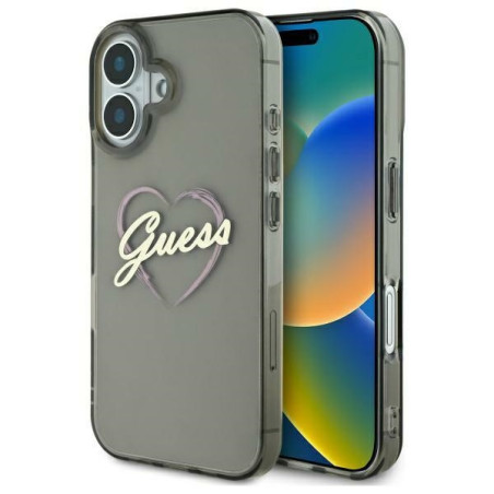 Kryt Guess IML Heart Case pro iPhone 16 Plus černý