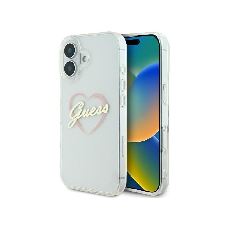 Kryt Guess IML HEART pro iPhone 16 - transparentní