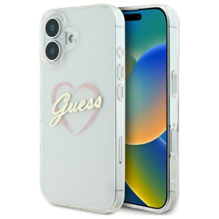 Kryt Guess IML HEART pro iPhone 16 – transparentní