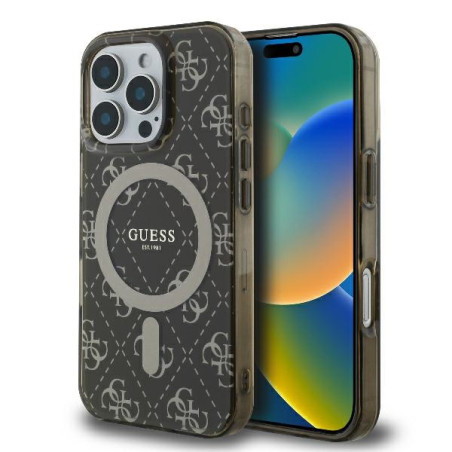 Kryt Guess IML 4G Background MagSafe pro iPhone 16 Pro - hnědý