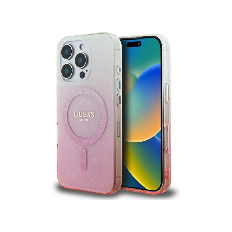 Kryt Guess IML GLITTER GRADIENT pro iPhone 16 Pro - růžová