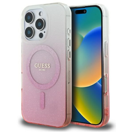 Kryt Guess IML GLITTER GRADIENT pro iPhone 16 Pro - růžová