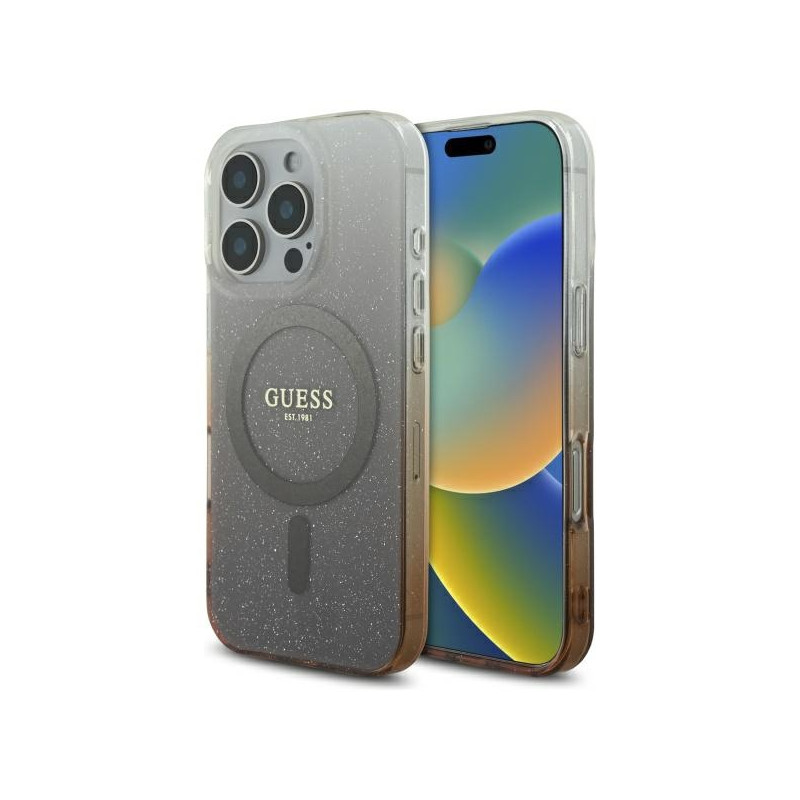 Kryt Guess IML GLITTER GRADIENT pro iPhone 16 Pro - hnědý
