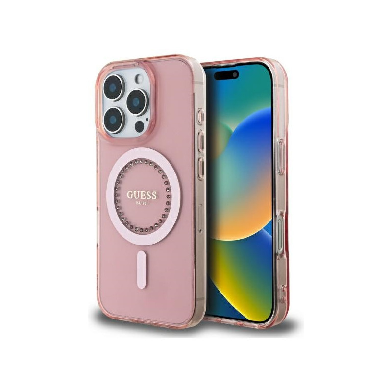 Kryt Guess IML Rhinestones pro iPhone 16 Pro - pink