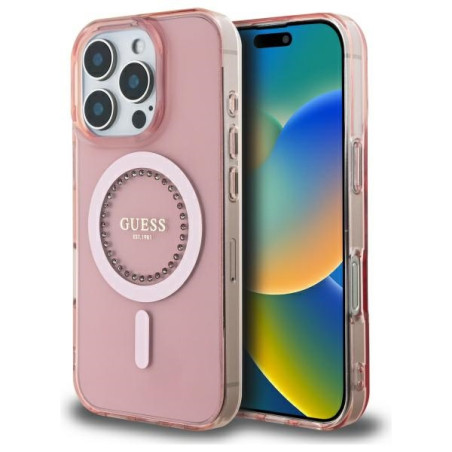 Kryt Guess IML Rhinestones pro iPhone 16 Pro - pink