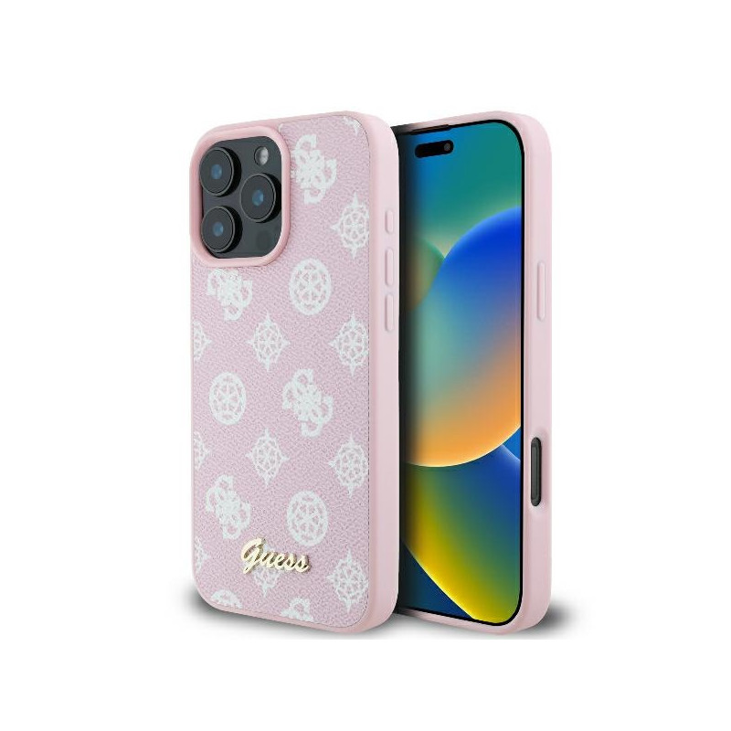 Kryt Guess Peony Script Logo pro iPhone 16 Pro - růžová