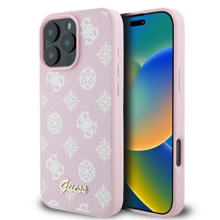 Kryt Guess Peony Script Logo pro iPhone 16 Pro - růžová