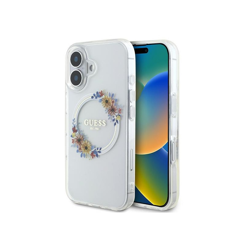Kryt Guess IML Flowers pro iPhone 16 Plus - clear