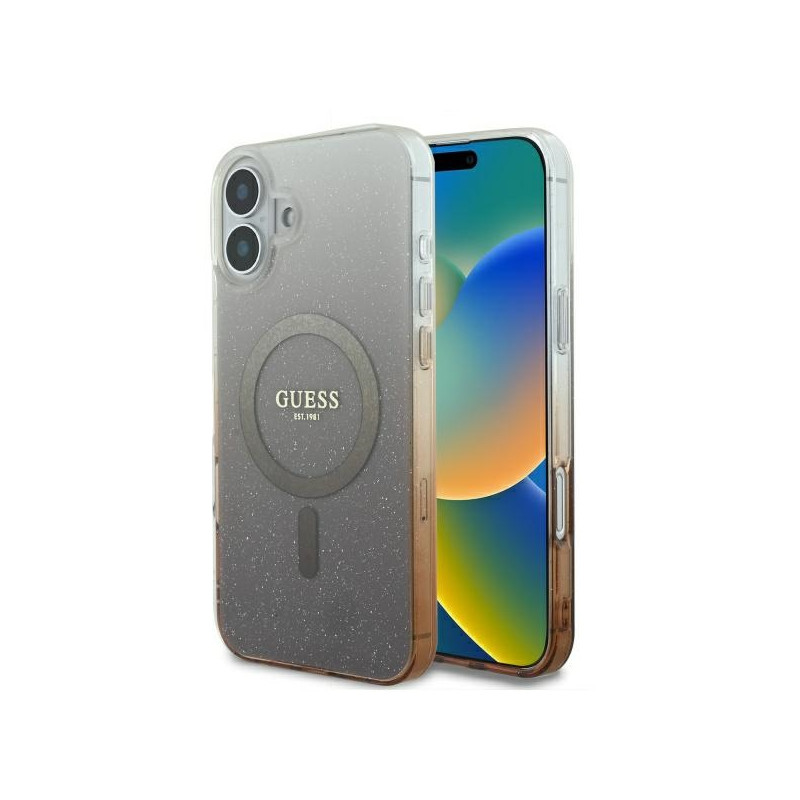 Kryt Guess IML Glitter Gradient pro iPhone 16 Plus - hnědý