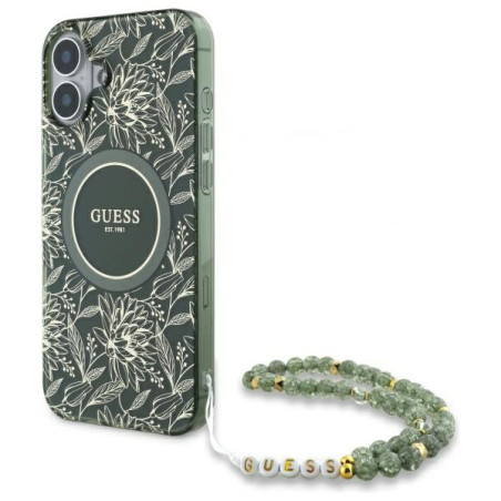 Kryt Guess IML Flowers iPhone 16 MagSafe - zelený