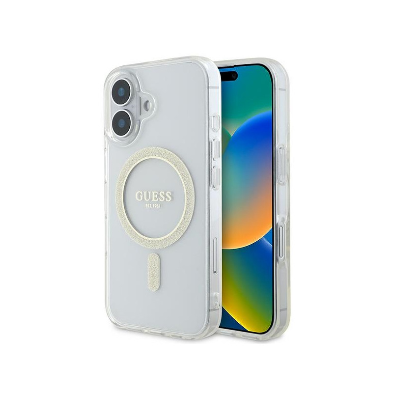 Kryt Guess IML Glitter Circle pro iPhone 16 - clear