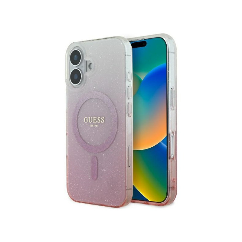 Kryt Guess IML GLITTER GRADIENT pro iPhone 16 - růžová