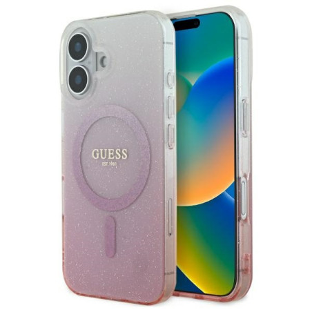Kryt Guess IML GLITTER GRADIENT iPhone 16 růžová