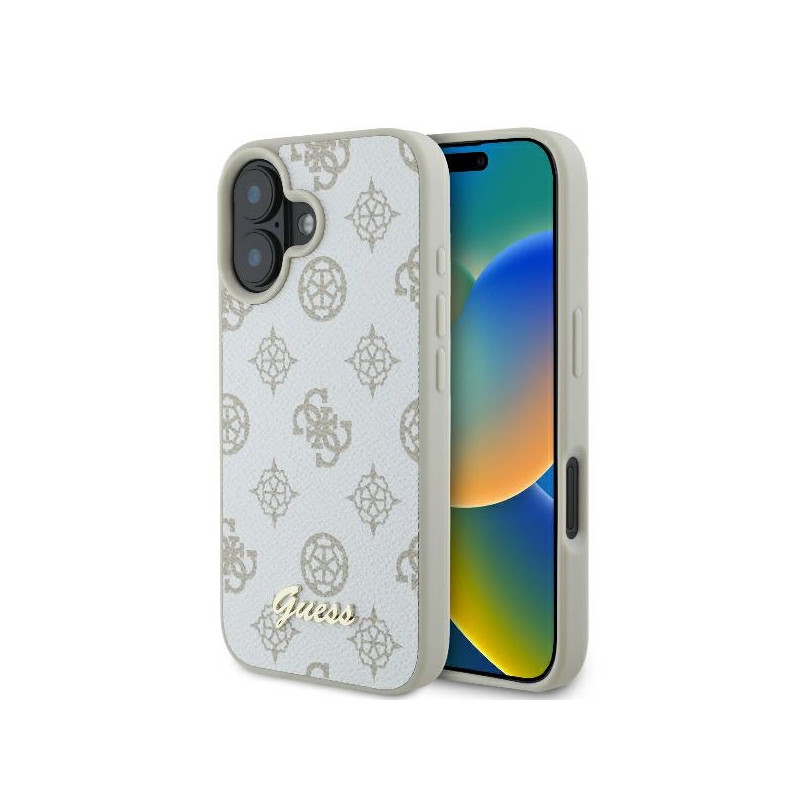 Kryt Guess PEONY SCRIPT Logo pro iPhone 16 - white