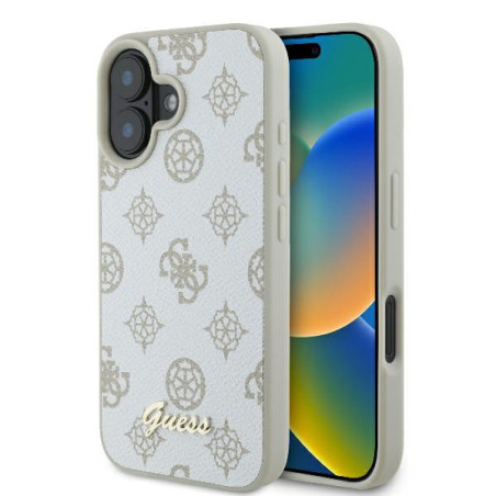 Kryt Guess PEONY SCRIPT Logo pro iPhone 16 - white