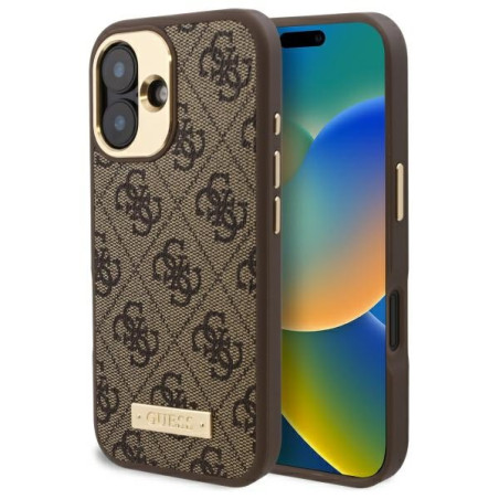 Kryt Guess 4G Logo Plate MagSafe iPhone 16 - hnědý
