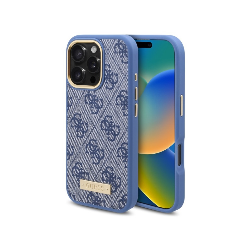 Kryt Guess 4G LOGO PLATE pro iPhone 16 Pro Max - modrý
