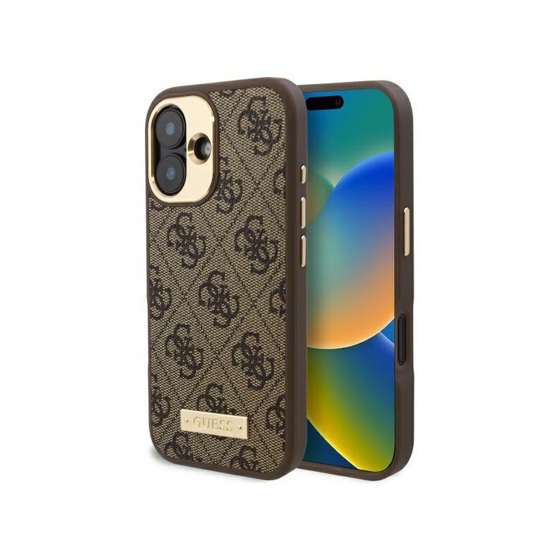 Kryt Guess 4G LOGO PLATE pro iPhone 16 Plus - hnědá