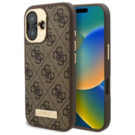Kryt Guess 4G Logo Plate pro iPhone 16 Plus – hnědá