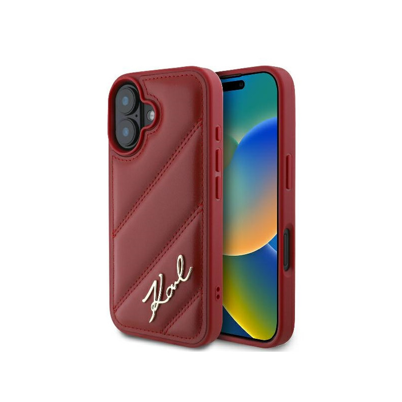 Kryt Karl Lagerfeld DIAGONAL QUILTED SCRIPT pro iPhone 16 - červený