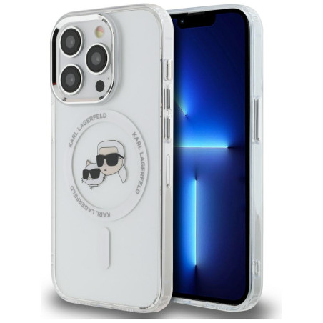 Kryt Karl Lagerfeld IML Metal Karl & Choupette iPhone 14 Pro - bílý