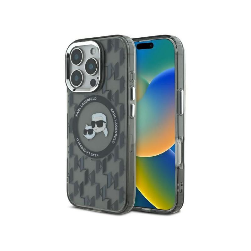 Kryt Karl Lagerfeld IML Monogram Karl & Choupette Head pro iPhone 16 Pro - black