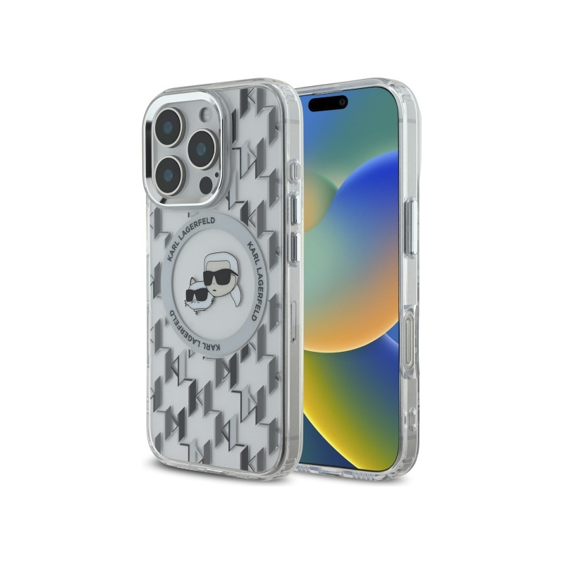 Kryt Karl Lagerfeld IML Monogram Karl & Choupette pro iPhone 16 Pro - čirý