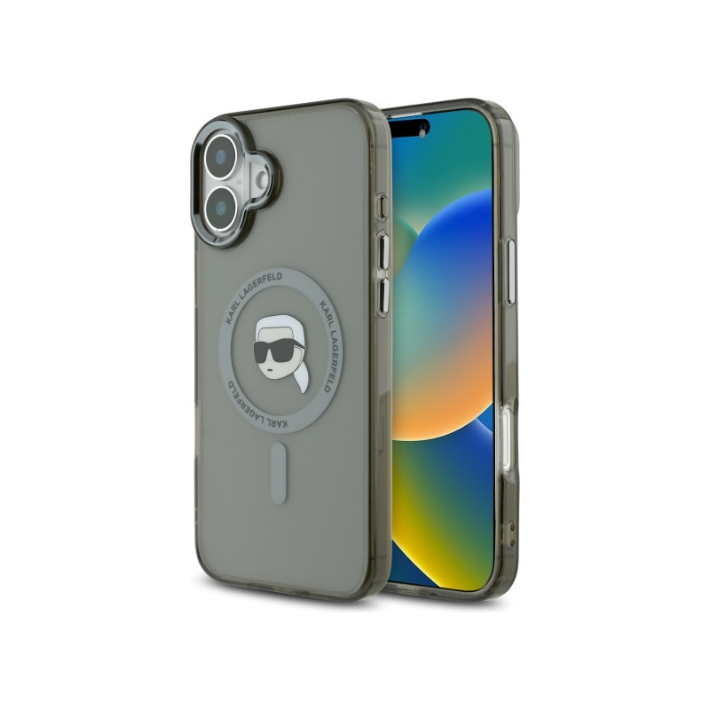 Kryt Karl Lagerfeld IML Metal Karl Head pro iPhone 16 - černý