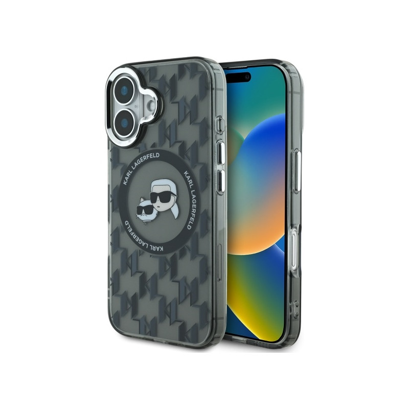 Kryt Karl Lagerfeld IML Monogram Karl & Choupette Head pro iPhone 16 - černý