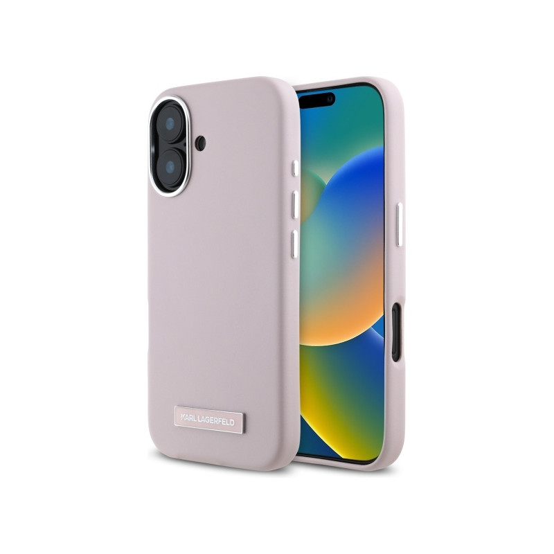 Kryt Karl Lagerfeld FW Metal Plate pro iPhone 16 - růžový