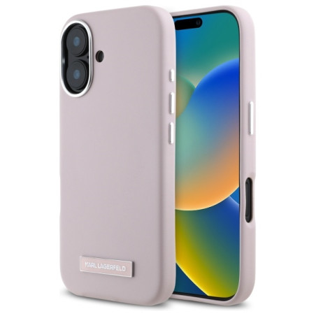 Kryt Karl Lagerfeld FW Metal Plate pro iPhone 16 - růžový