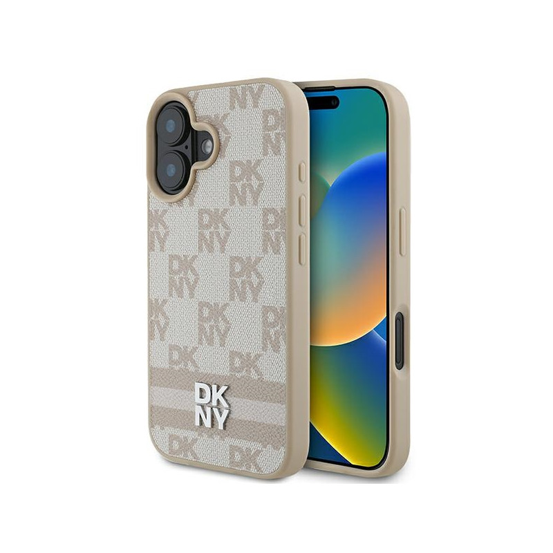 Kryt DKNY CHECKERED PATTERN & PRINTED STRIPES pro iPhone 16 - růžový