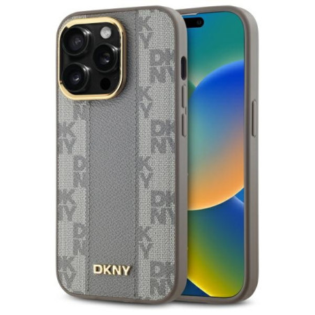 Kryt DKNY Leather Checkered iPhone 14 Pro - beige