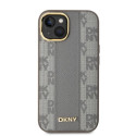 Kryt DKNY LEATHER CHECKERED MONO pro iPhone 14 - béžová