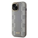 Kryt DKNY LEATHER CHECKERED MONO pro iPhone 14 - béžová