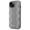 Kryt DKNY Leather Checkered pro iPhone 15 Plus - béžový