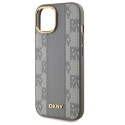 Kryt DKNY Leather Checkered pro iPhone 15 Plus - béžový