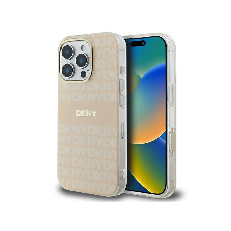 Kryt DKNY REPEAT TEXTURE PATTERN & STRIPE MagSafe pro iPhone 16 Pro - růžová