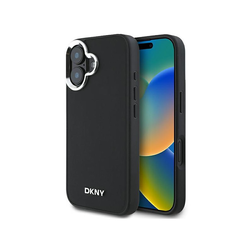 Kryt DKNY PLAIN SILVER Logo pro iPhone 16 - černý