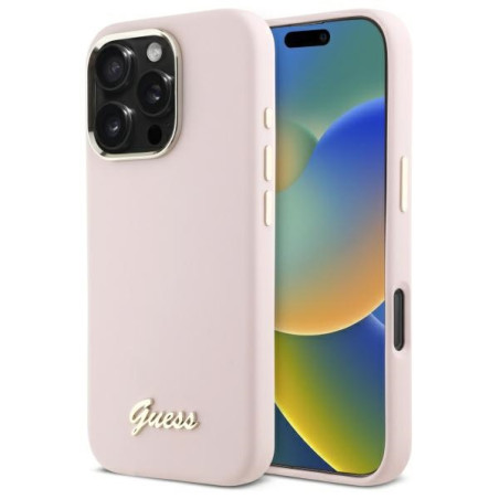 Kryt Guess SILICONE SCRIPT pro iPhone 16 Pro Max - růžový