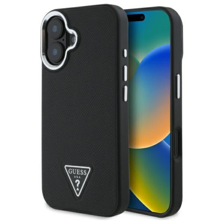 Kryt Guess Grained Triangle MagSafe iPhone 16 - černý
